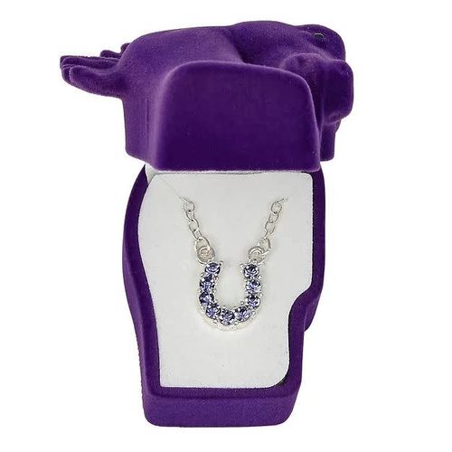 AWST Rhinestone Horseshoe Necklace w/Horse Head Gift Box - Purple