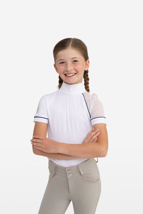 OUTLET: Hassinger Kids' Junior Lollipop Short Sleeve Show Shirt - 8 - White/Navy Piping