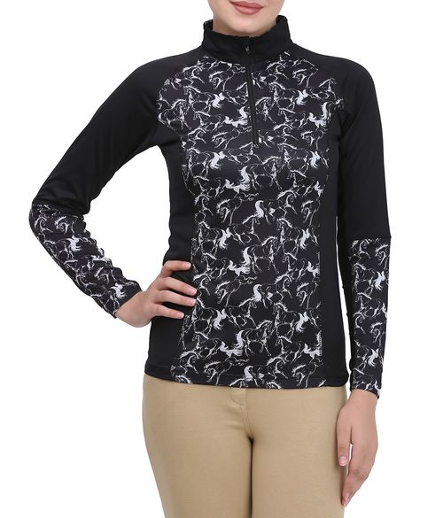 BARGAIN: Equine Couture Women's Linear Horses Sport Shirt - Medium - Black