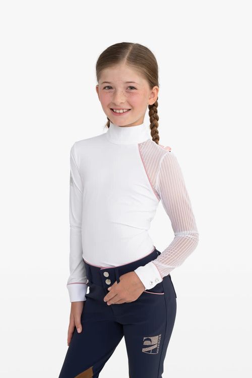 OUTLET: Hassinger Kids' Junior Lollipop Long Sleeve Show Shirt - 8 - White/Pink Piping
