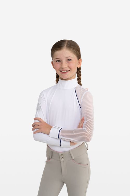 BARGAIN: Hassinger Kids' Junior Lollipop Long Sleeve Show Shirt - 14 - White/Navy Piping