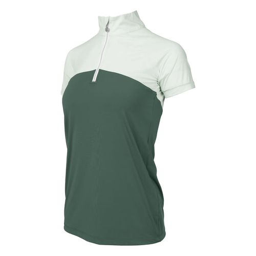 OUTLET: Dapplebay Women's 1/4 Zip Short Sleeve Shirt - Small - Light Teal/Evergreen