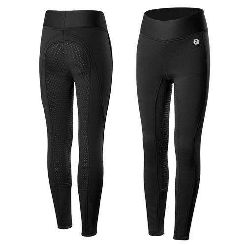 OUTLET: Horze Kids' Active Silicone Full Seat Winter Tights - EU 140/US Medium - Black