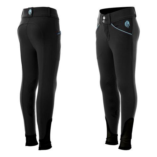 OUTLET: Equinavia Kids' Greta Silicone Knee Patch Breeches - 16 - Black/Dusty Blue