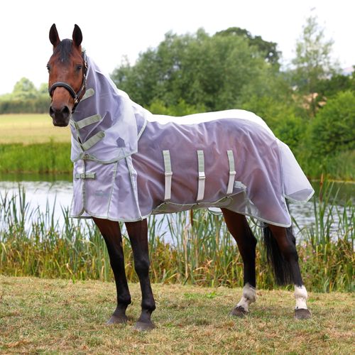 Shires Highlander Fine Mesh Detachable Neck Fly Sheet - White/Sage