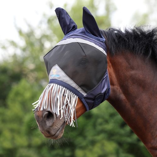 Shires FlyGuard Fine Mesh Fly Mask w/Nose Fringe - Navy