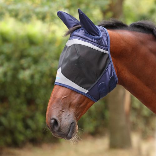Shires FlyGuard Pro Fine Mesh Fly Mask w/Ears & Open Forelock - Navy