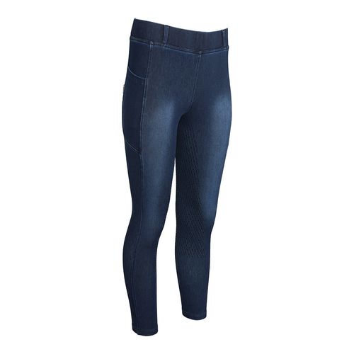 Equine Couture Women's Denim Full Seat Silicon Tights w/Phone Pocket - Dark Denim