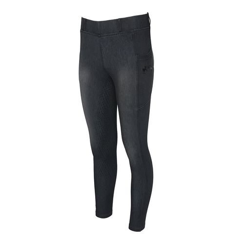 Equine Couture Women's Denim Full Seat Silicon Tights w/Phone Pocket - Graphite