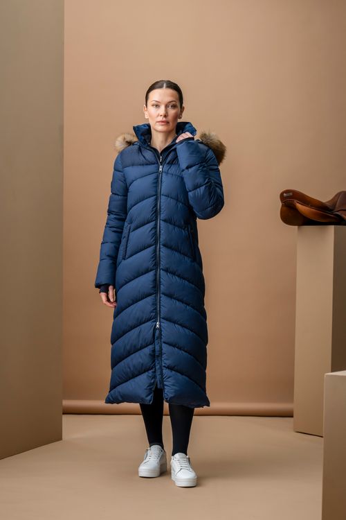 OVERSTOCK: Alessandro Albanese Women's Nivia Ripstop Long Puffer Coat - Medium - Navy