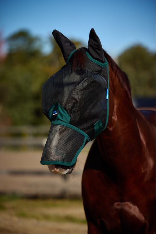 Weatherbeeta Comfitec Durable Mesh Fly Mask w/Ears & Nose - Black/Forest Green