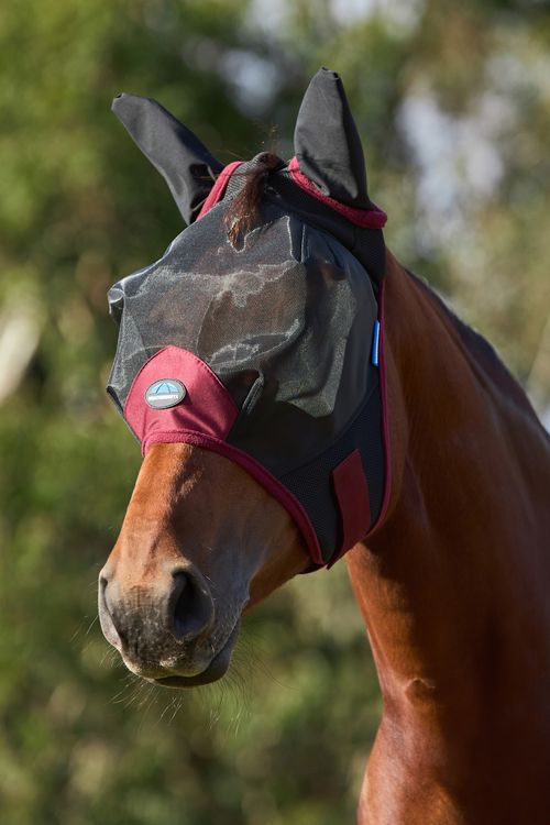 Weatherbeeta Comfitec Fine Mesh Fly Mask w/Ears - Black/Burgundy