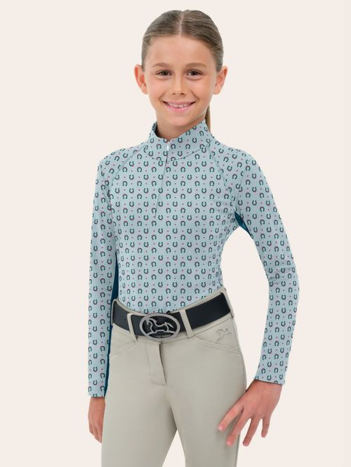 RJ Classics Kids' Libby Jr 2.0 Long Sleeve Shirt - Light Blue Horseshoes