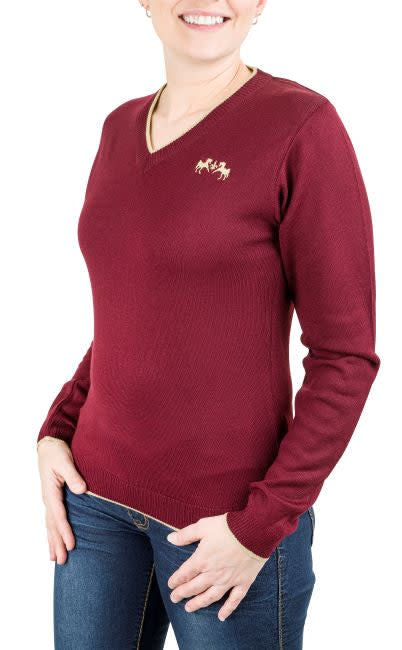 BARGAIN: Equine Couture Women's Morgan V Neck Sweater - Large - Merlot
