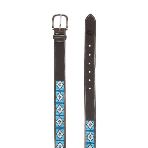 BARGAIN: Equinavia Women's Estelle Hand Beaded Belt - X Large - Dark Brown/Royal Blue