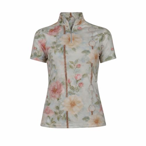 Dapplebay Women's 1/4 Zip Short Sleeve Riding Top - Vintage Floral