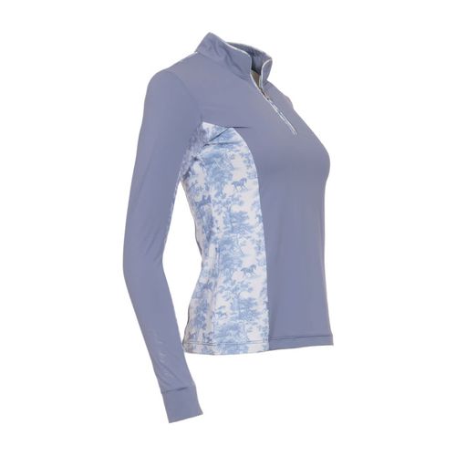 Dapplebay Women's Grace 1/4 Zip Long Sleeve Riding Top - Moonrise/Equestrian Toile