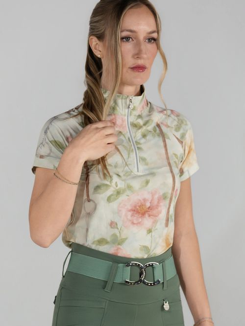 Dapplebay Women's 1/4 Zip Short Sleeve Riding Top - Vintage Floral