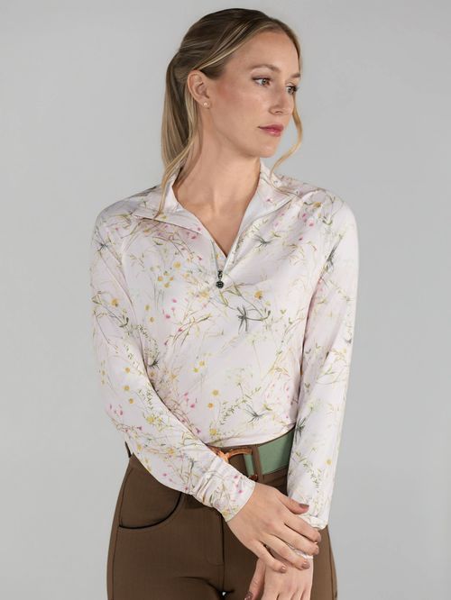 Dapplebay Women's 1/4 Zip Long Sleeve Shirt - Light Pink Dragonfly Meadow