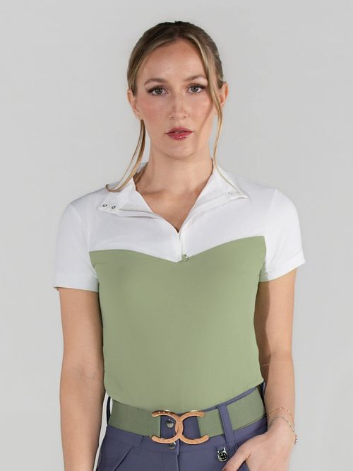 Dapplebay Women's 1/4 Zip Short Sleeve Show Top - Sage
