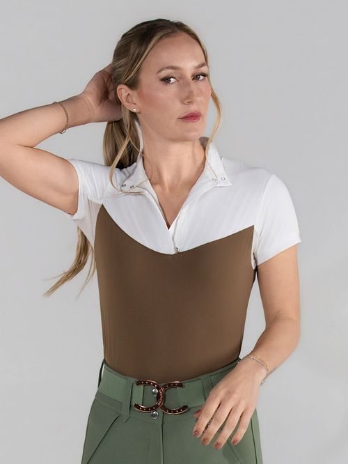 Dapplebay Women's 1/4 Zip Short Sleeve Show Top - Chestnut