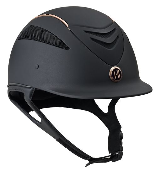 OVERSTOCK: One K Defender Rose Gold Stripe Helmet - Small Long Oval - Black Matte Rose Gold Stripe