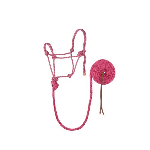 Weaver Diamond Braid Reflective Rope Halter & Lead - Raspberry/Grey