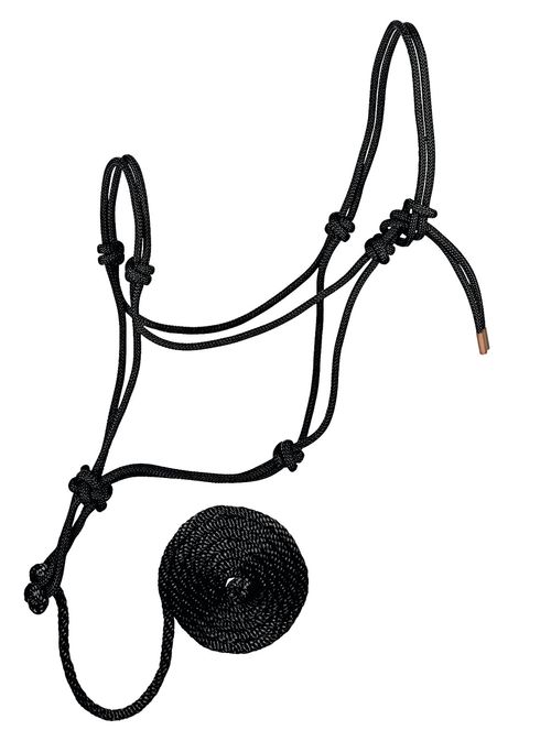 Weaver Diamond Braided Horse Rope Halter w/Lead - Black