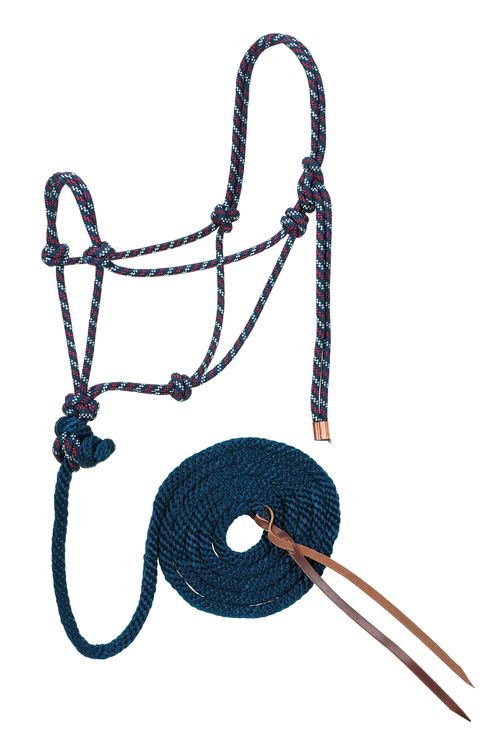 Weaver Diamond Braided Horse Rope Halter w/Lead - Navy/Dark Red/White