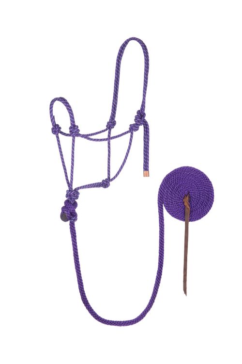 Weaver Diamond Braided Horse Rope Halter w/Lead - Purple/Mint/White