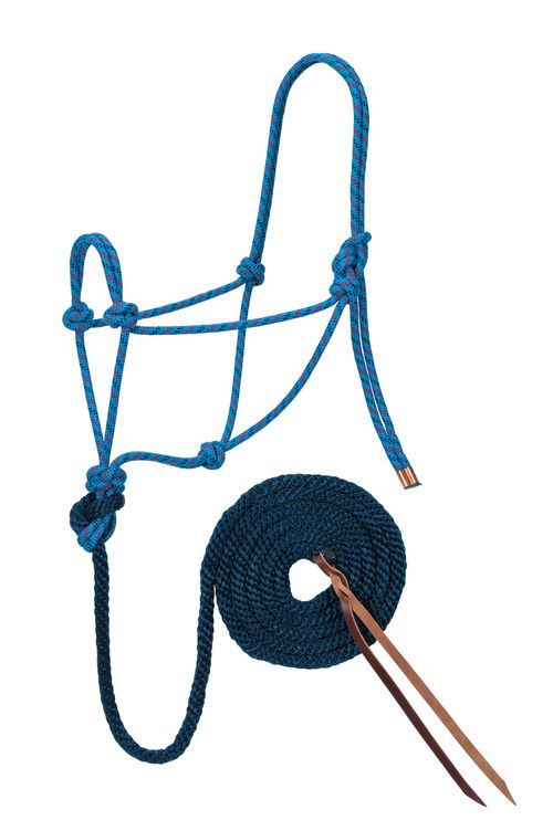 Weaver Diamond Braided Horse Rope Halter w/Lead - Hurricane Blue/Dark Red/Navy