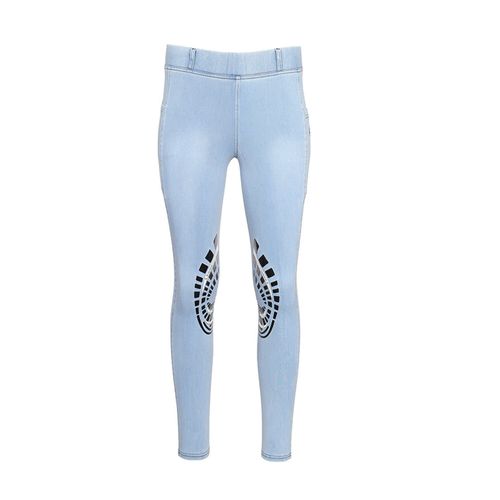 Equine Couture Women's Denim Silicon Knee Patch Tights w/Phone Pocket - Ice Blue
