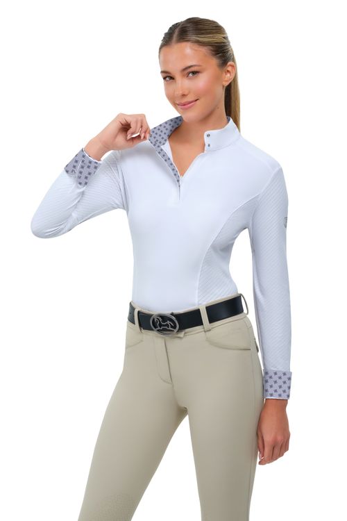 RJ Classics Women's Tori 2.0 Long Sleeve Show Shirt - White/Horseshoe Floral