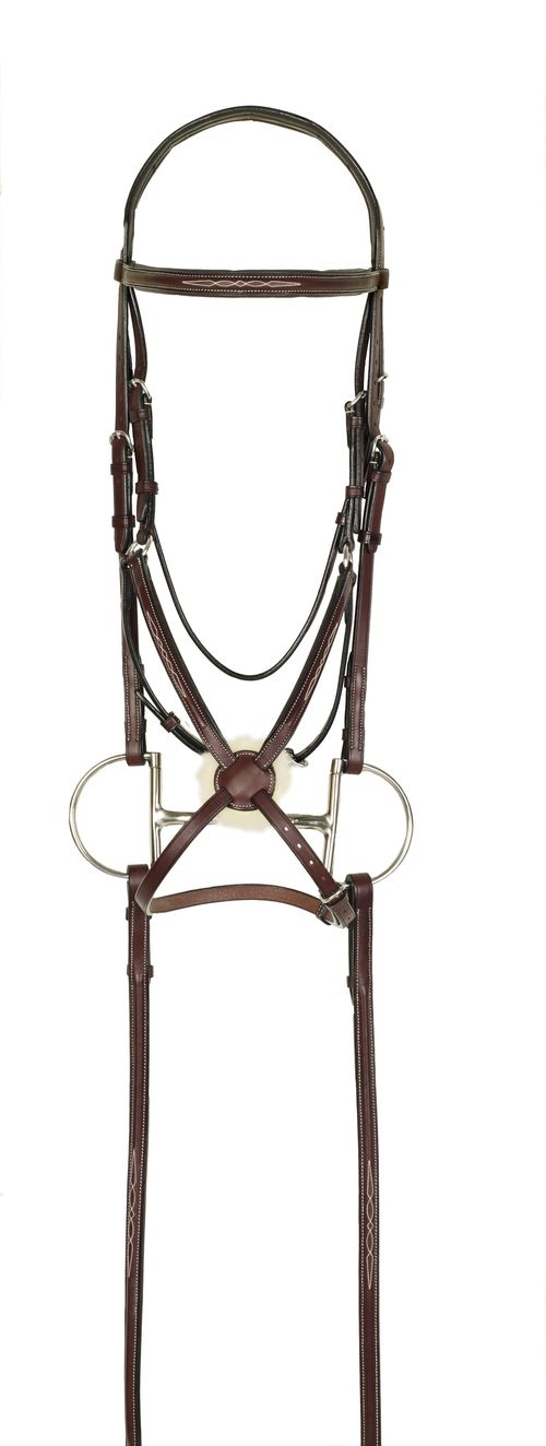 OUTLET: Aramas Fancy Raised Padded Figure-8 Bridle w/Rubber Grip Reins - Cob - Chocolate