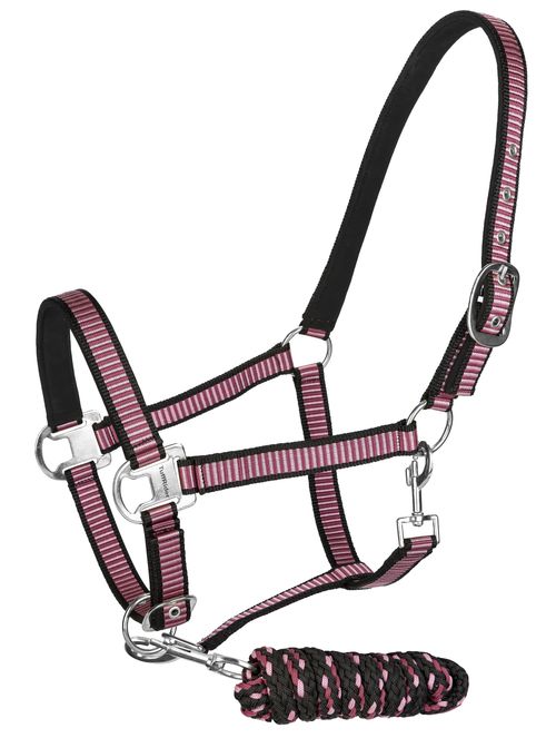 OUTLET: TuffRider Nylon Breakaway Halter w/Padded Crown and Lead - Horse - Black/Wine/Dusty Rose