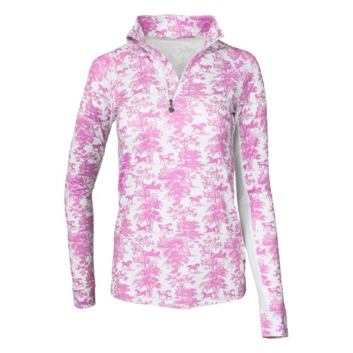 OUTLET: Dapplebay Kids' 1/4 Zip Long Sleeve Shirt - 10-12 years - Rose Equestrian Toile