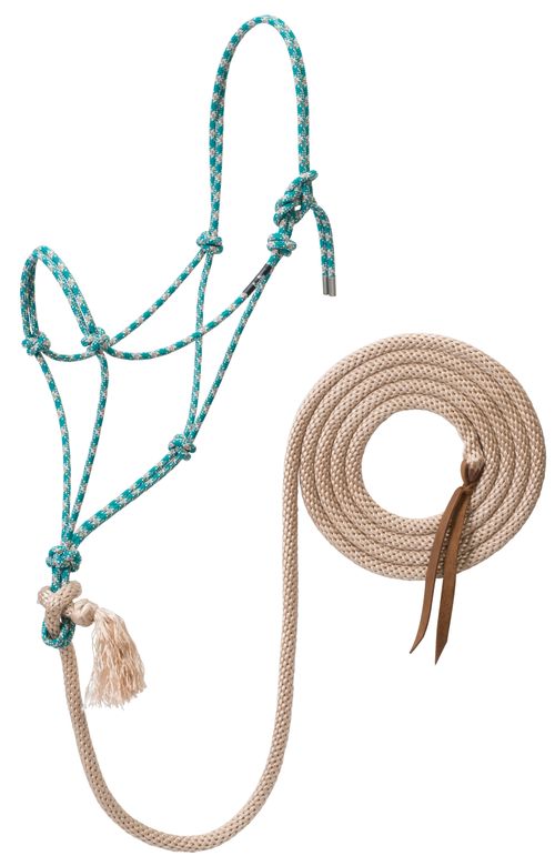 Weaver Silvertip No. 95 Rope Halter w/10' Lead - Teal/Tan/Silver/White