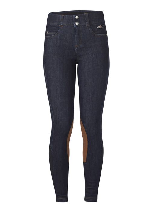 BARGAIN: Kerrits Kids' Stretch Denim Knee Patch Breeches - X Large - Classic Dark Blue