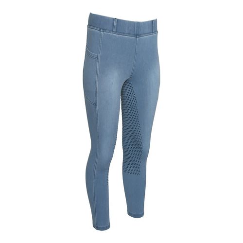 OVERSTOCK: Equine Couture Women's Denim Full Seat Silicon Tights w/Phone Pocket - X Large - Ice Blue