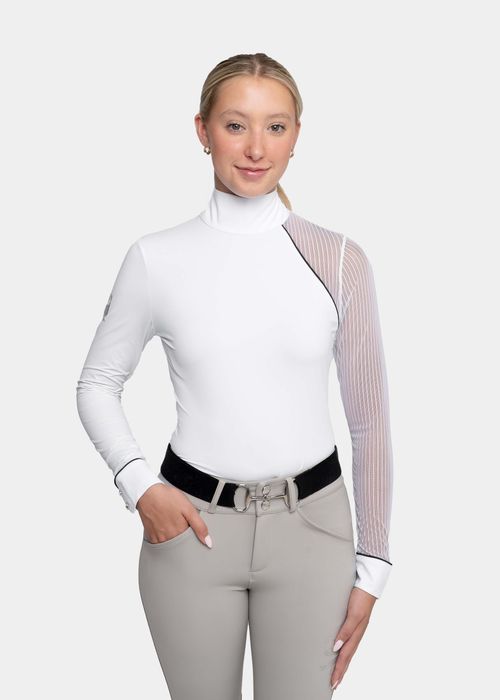 OUTLET: Hassinger Women's Astra Long Sleeve Show Shirt - Medium - Navy/White Piping