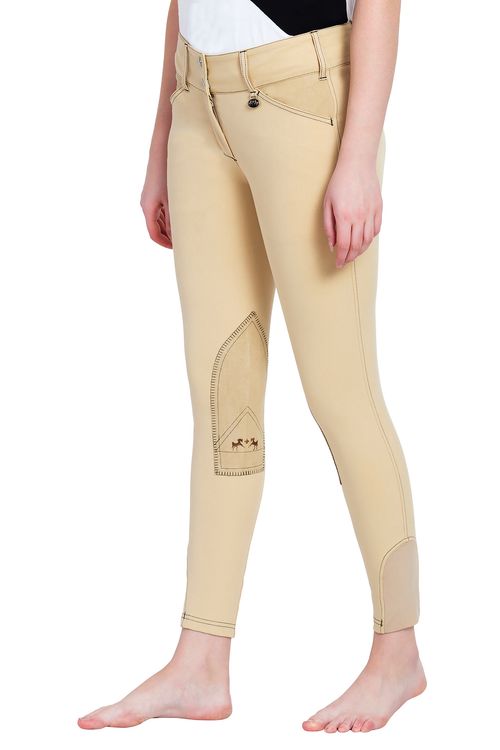 OVERSTOCK: Equine Couture Women's Sportif Natasha Knee Patch Breeches - 28 Regular - Lt Tan/Black Stitching