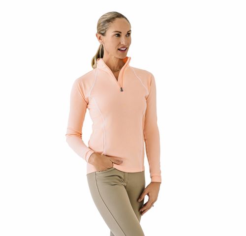 OVERSTOCK: Ovation Women's 1/4 Zip Long Sleeve Solid Color Sun Shirt - Large - Peach/White