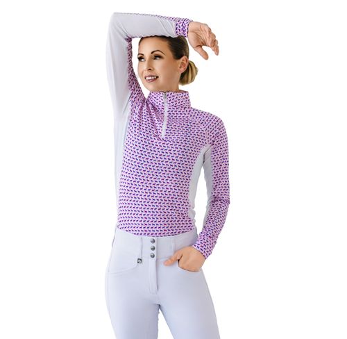 BARGAIN: Romfh Women's 1/4 Zip Long Sleeve Print Sun Shirt - Small - Pale Lilac/Little Horses