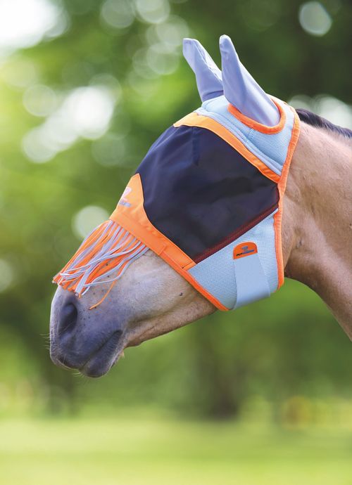 READY TO SHIP: Shires FlyGuard Air Motion Fly Mask w/Ears & Nose Fringe - Small Pony - Orange