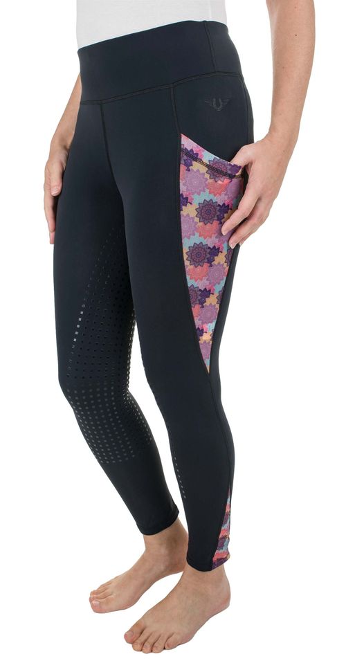 OUTLET: TuffRider Women's Minerva 3 Season Printed Full Seat Tights - X Large - Black/Mandala