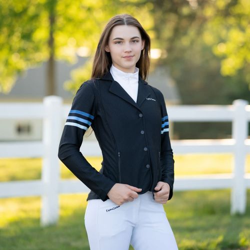 BARGAIN: Equine Couture Women's EquiVent Gradient Show Coat w/Arm Stripes - Small - Black/Blue