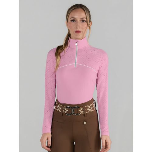 Dapplebay Women's 1/4 Zip Aircut Long Sleeve Riding Top - Ballet Pink