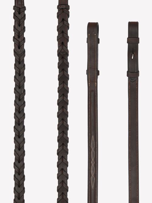 LeMieux Hunter Leather Laced Reins - Havana/Silver