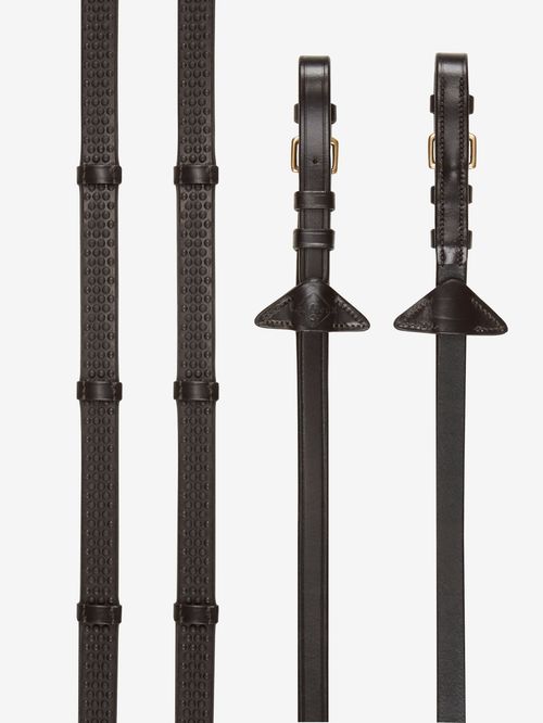 LeMieux Soft Rubber Reins w/Stoppers - Brown/Brass