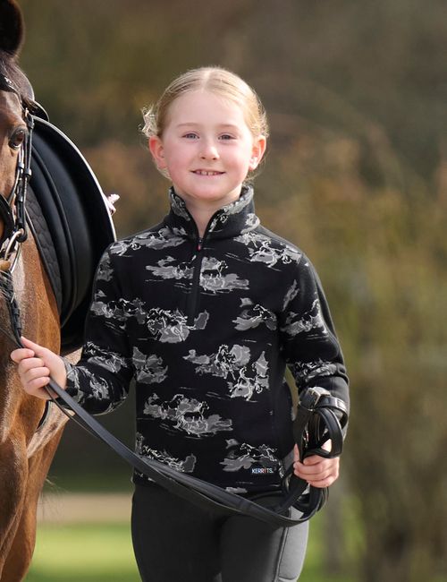 Kerrits Kids' Soft Haven Plush Fleece Half Zip Top - Black Stormy Horse